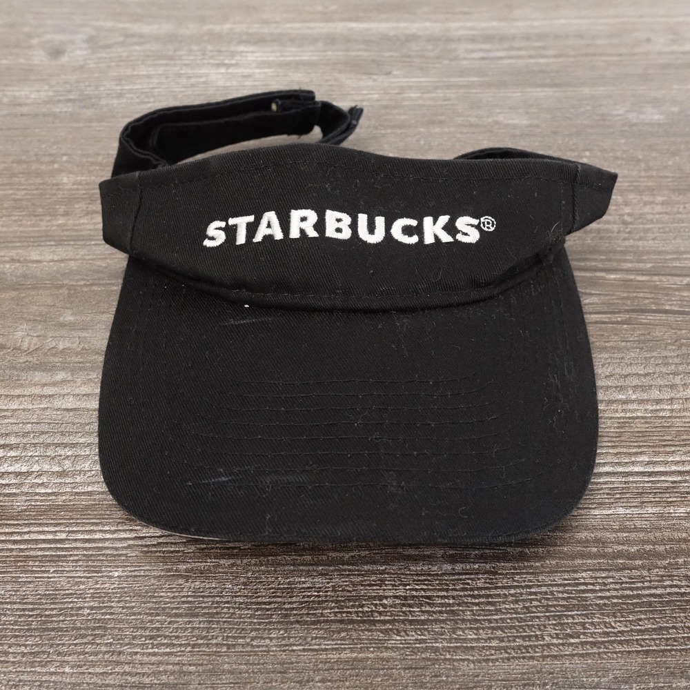 Starbucks Hat Visor Strap Back One Size Black Cotton Twill Adjustable Mens